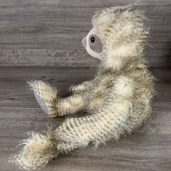 Sloth Plush Stuffed Animal Toy Fuzzy Hairy Brown Beige Patterned Paws Marshalls - Picture 4 of 11